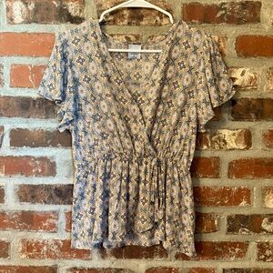 Cozy Casual Blue Patterned Blouse